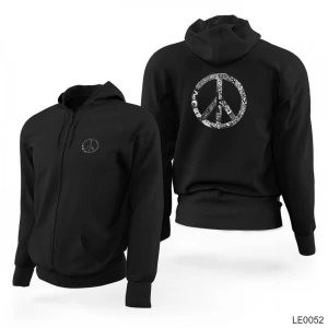 Music Love Peace Fermuarlı Kapşonlu Sweatshirt 12948