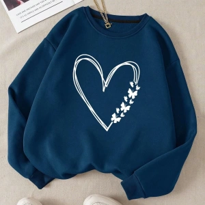 Unisex Kadın/Erkek Kalp ve Kelebek Baskılı Sweat