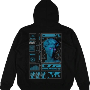 775 v2 Siyah Oversize Unisex Kapüşonlu Sweatshirt Hoodie