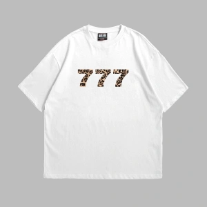 777 Leopar Baskılı Oversize Unisex Premium Beyaz
