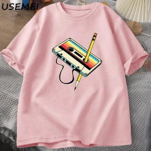80s kaset bant kalem T shirt erkek kadın Retro Vintage gerileme müzik kısa kollu grafik T shi 2860