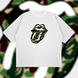 A Bathing Ape X Rolling Stones Green Boxy Fit Oversize Unisex Tshirt – Baskılı Tiş