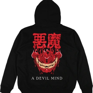 A Devil Mind Siyah Oversize Unisex Kapüşonlu Sweatshirt Hoodie