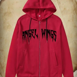 Academia Guys Letter Wings Graphic Pocket Drawstring Hoodie Bordo