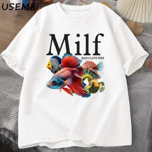 Adam balık seviyorum MILF TShirt komik balık sevgilisi T-Shirt erkekler balıkçı pamuk erkek t 2908