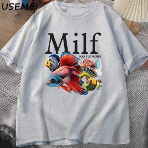 Adam balık seviyorum MILF TShirt komik balık sevgilisi T-Shirt erkekler balıkçı pamuk erkek t 2908