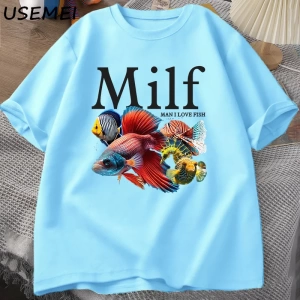 Adam balık seviyorum MILF TShirt komik balık sevgilisi T-Shirt erkekler balıkçı pamuk erkek t 2908