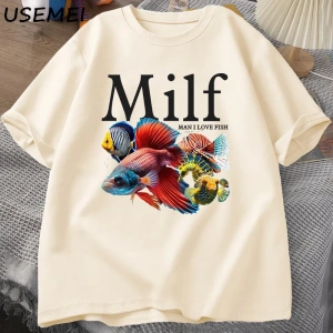 Adam balık seviyorum MILF TShirt komik balık sevgilisi T-Shirt erkekler balıkçı pamuk erkek t 2908