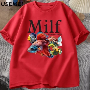 Adam balık seviyorum MILF TShirt komik balık sevgilisi T-Shirt erkekler balıkçı pamuk erkek t 2908