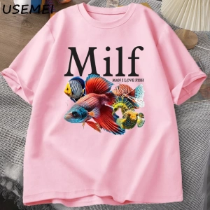 Adam balık seviyorum MILF TShirt komik balık sevgilisi T-Shirt erkekler balıkçı pamuk erkek t 2908