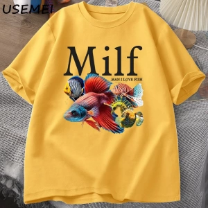 Adam balık seviyorum MILF TShirt komik balık sevgilisi T-Shirt erkekler balıkçı pamuk erkek t 2908