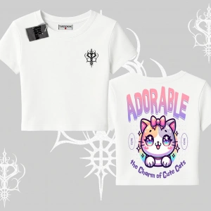 Adorable Kawaii Kedi Arka Baskılı Babby Tee Tshirt