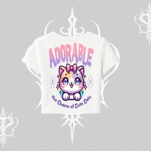 Adorable Kawaii Kedi Arka Baskılı Babby Tee Tshirt