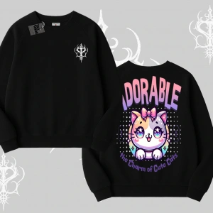 Adorable Kawaii Kedi Arka Baskılı Biskilet Sweatshirt