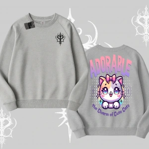 Adorable Kawaii Kedi Arka Baskılı Biskilet Sweatshirt