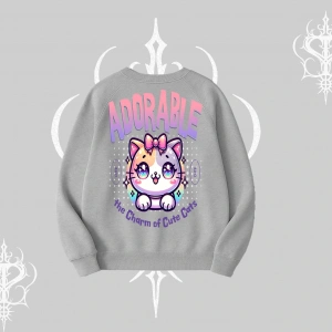 Adorable Kawaii Kedi Arka Baskılı Biskilet Sweatshirt