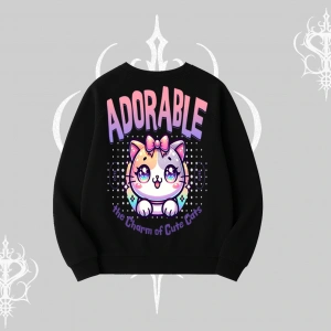 Adorable Kawaii Kedi Arka Baskılı Biskilet Sweatshirt