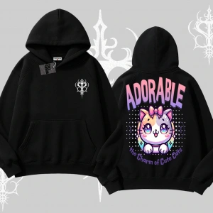 Adorable Kawaii Kedi Arka Baskılı Kapşonlu Sweatshirt