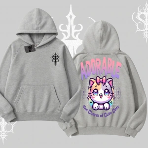 Adorable Kawaii Kedi Arka Baskılı Kapşonlu Sweatshirt