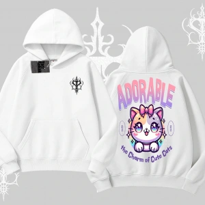 Adorable Kawaii Kedi Arka Baskılı Kapşonlu Sweatshirt