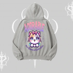 Adorable Kawaii Kedi Arka Baskılı Kapşonlu Sweatshirt