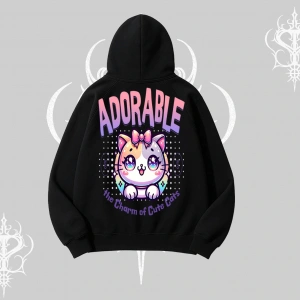 Adorable Kawaii Kedi Arka Baskılı Kapşonlu Sweatshirt