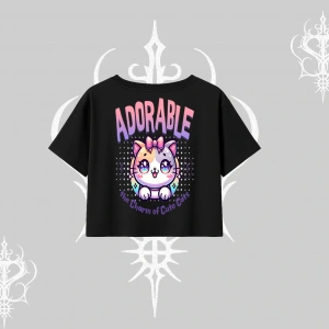 Adorable Kawaii Kedi Arka Baskılı Oversize Crop Tshirt