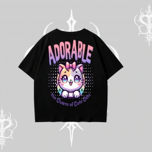 Adorable Kawaii Kedi Arka Baskılı Oversize Tshirt