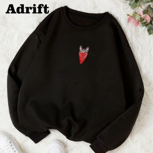 Adrif Maskeli Kedi Renkli Oversize Bisiklet Yaka Pamuklu Sweatshirt Beyaz