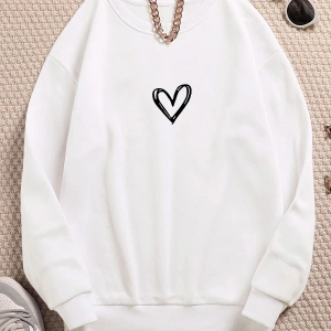 Adrif Minimal Kalp Renkli Oversize Bisiklet Yaka Pamuklu Sweatshirt Beyaz
