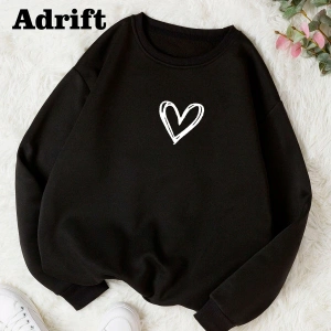 Adrif Minimal Kalp Renkli Oversize Bisiklet Yaka Pamuklu Sweatshirt Beyaz