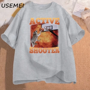 Aktif atıcı komik basketbol rakun Meme T Shirt pamuk kısa kollu grafik tişörtleri Unisex Stre