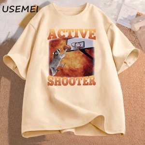 Aktif atıcı komik basketbol rakun Meme T Shirt pamuk kısa kollu grafik tişörtleri Unisex Stre