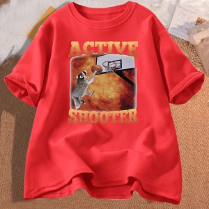 Aktif atıcı komik basketbol rakun Meme T Shirt pamuk kısa kollu grafik tişörtleri Unisex Stre