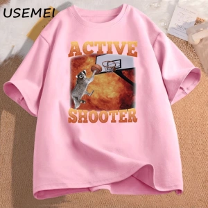 Aktif atıcı komik basketbol rakun Meme T Shirt pamuk kısa kollu grafik tişörtleri Unisex Stre