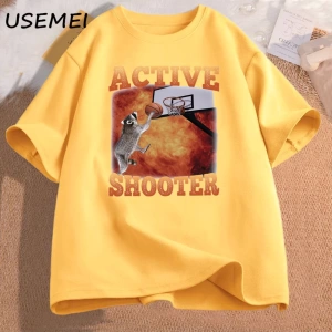Aktif atıcı komik basketbol rakun Meme T Shirt pamuk kısa kollu grafik tişörtleri Unisex Stre