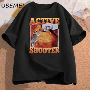 Aktif atıcı komik basketbol rakun Meme T Shirt pamuk kısa kollu grafik tişörtleri Unisex Stre