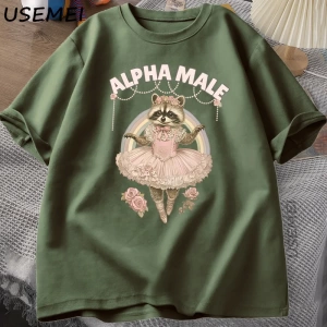 Alfa Erkek Rakun Grapchi T Shirt Pamuk Kısa Kollu Komik Baskı T-shirt Kadın ve Erkek Pamuk Vi 3019