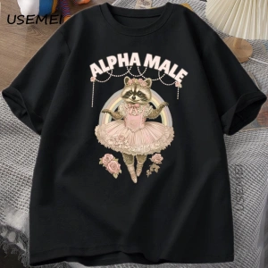 Alfa Erkek Rakun Grapchi T Shirt Pamuk Kısa Kollu Komik Baskı T-shirt Kadın ve Erkek Pamuk Vi 3019