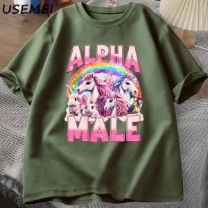 Alfa Erkek Unicorn İronik Vintage 90s T-Shirt Retro Komik Gökkuşağı Unisex Tshirt Pamuk Garip 2837