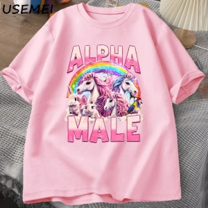 Alfa Erkek Unicorn İronik Vintage 90s T-Shirt Retro Komik Gökkuşağı Unisex Tshirt Pamuk Garip 2837