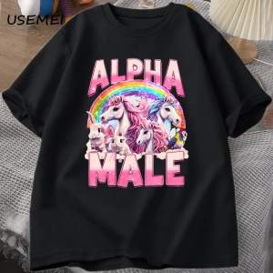 Alfa Erkek Unicorn İronik Vintage 90s T-Shirt Retro Komik Gökkuşağı Unisex Tshirt Pamuk Garip 2837