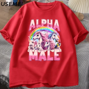 Alfa Erkek Unicorn İronik Vintage 90s T-Shirt Retro Komik Gökkuşağı Unisex Tshirt Pamuk Garip 2837