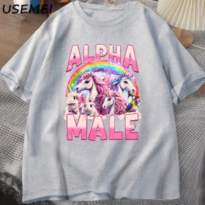 Alfa Erkek Unicorn İronik Vintage 90s T-Shirt Retro Komik Gökkuşağı Unisex Tshirt Pamuk Garip 2837