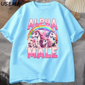 Alfa Erkek Unicorn İronik Vintage 90s T-Shirt Retro Komik Gökkuşağı Unisex Tshirt Pamuk Garip 2837