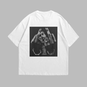 All Eyez On Me Baskılı Oversize Unisex Beyaz