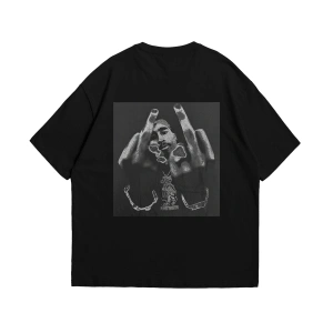 All Eyez On Me Baskılı Oversize Unisex Beyaz