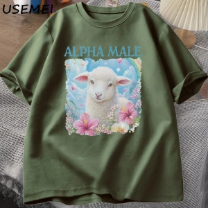 Alpha Male T Shirt Casual Cotton Meme T-shirt Silly Weird Goat Graphic Tee Fashion Short Slee 2898