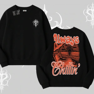 Always Chillin Kedi Arka Baskılı Biskilet Sweatshirt