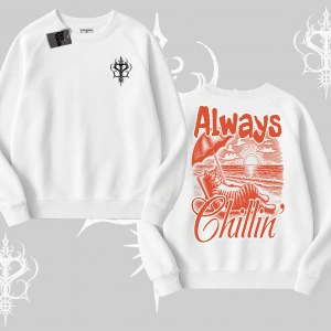 Always Chillin Kedi Arka Baskılı Biskilet Sweatshirt